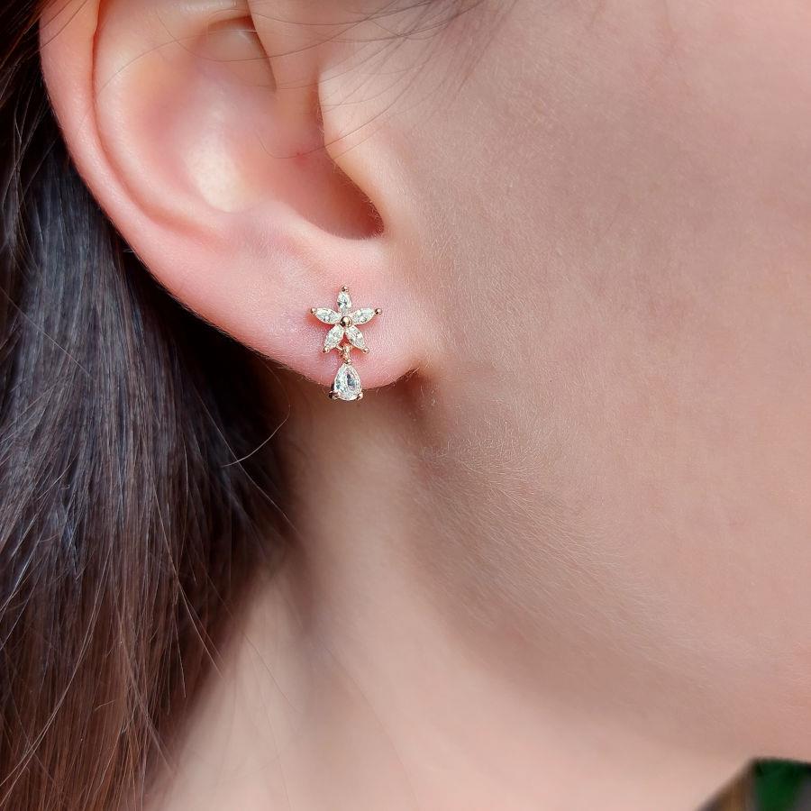 Flora Damla Tektaş Gümüş Küpe - CNG Jewels
