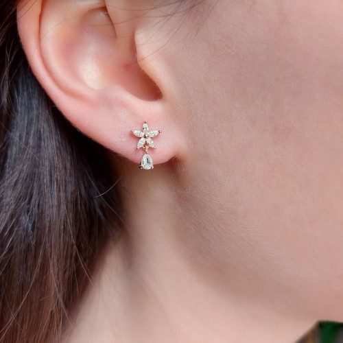 Flora Drop Solitaire Silver Women's Earrings - CNG Jewels