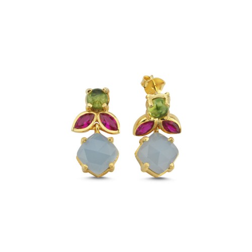 Florale Kalsedon Tasarım Kadın Gümüş Küpe - CNG Jewels