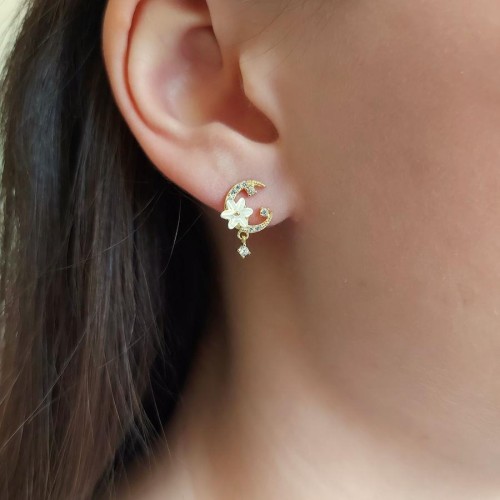 CNG Jewels - Floral Luna Gold Silver Earrings