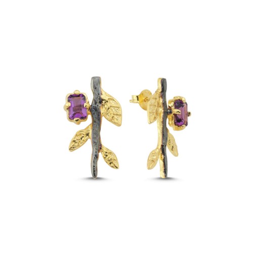 CNG Jewels - Flower Branch Ametist Tasarım Kadın Gümüş Küpe