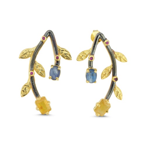 Flower Branch Design Women's Silver Earrings - CNG Jewels