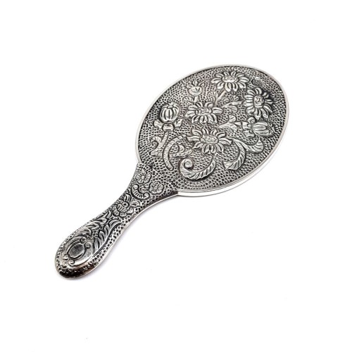 Floral Patterned Silver Hand Mirror No. 1 - CNG Jewels