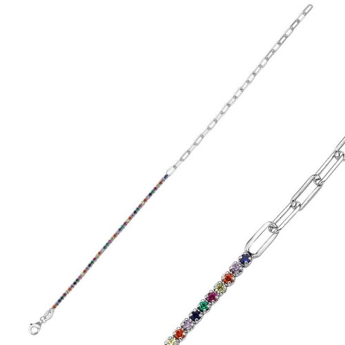 CNG Jewels - Forse Zincirli Renkli Taşlı Suyolu Gümüş Kadın Bileklik