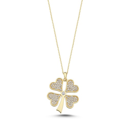 14 Carat Gold Stone Four Leaf Clover Necklace - 1