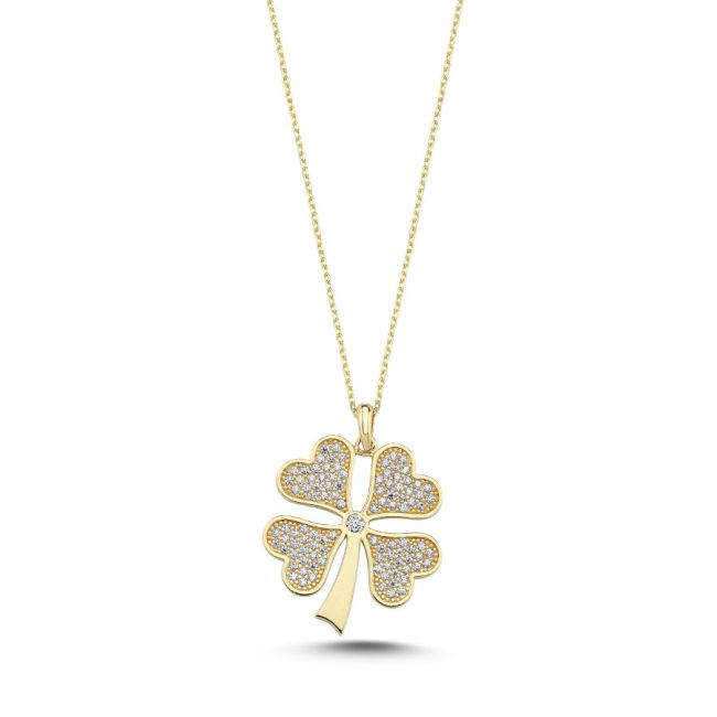 14 Carat Gold Stone Four Leaf Clover Necklace - 1