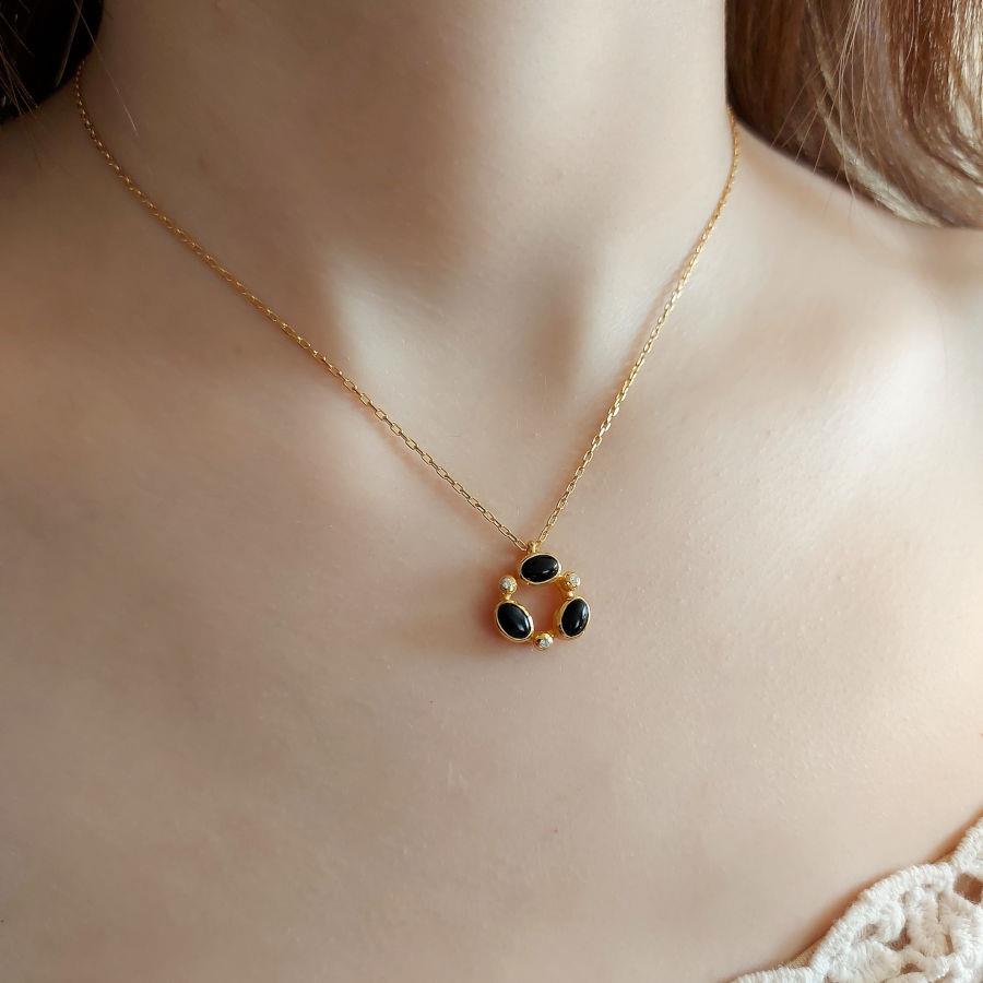 Galassia Natural Onyx Gold Silver Women's Necklace - CNG Jewels (1)