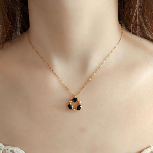 Galassia Natural Onyx Gold Silver Women's Necklace - CNG Jewels
