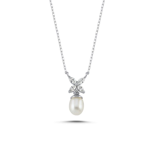 Gerçek İnci Küçük Markiz Roza Kadın Gümüş Kolye - 1