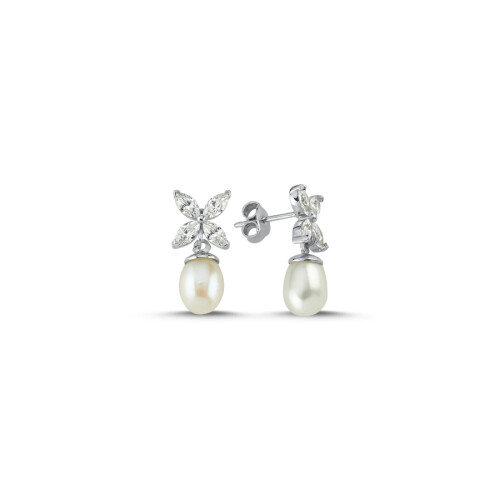 Real Pearl Small Marquise Roza Women's Silver Earrings - CNG Jewels