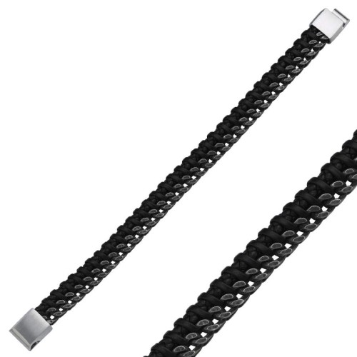 Girift Örgü Deri Gurmet Zincir Çelik Erkek Bilekliği - 2