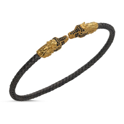 Gold At Motifli Hasır Örgü Gümüş Erkek Bilekliği - CNG Jewels