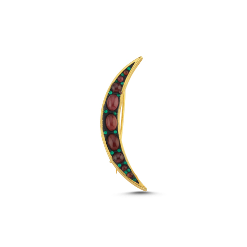 Crescent Silver Brooch with Garnet Stone - CNG Jewels