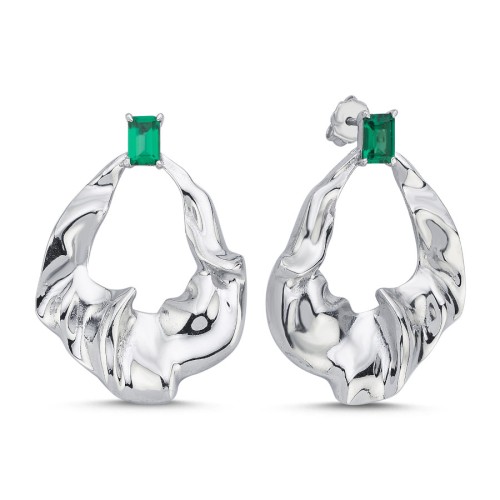 Green Amorf Damla Tasarım Gümüş Kadın Küpe - CNG Jewels