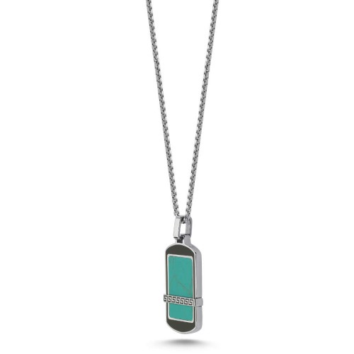 Greek Patterned Turquoise Plate Steel Men's Necklace - CNG Jewels (1)