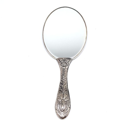 Gül Desenli Büyük Gümüş El Aynası No 4 - Thumbnail
