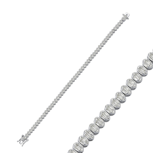 Gümüş Baget Taşlı Oval Su Yolu Bileklik - CNG Jewels