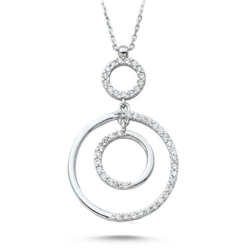 CNG Jewels - İç İçe Taşlı Halkalı Gümüş Bayan Kolye