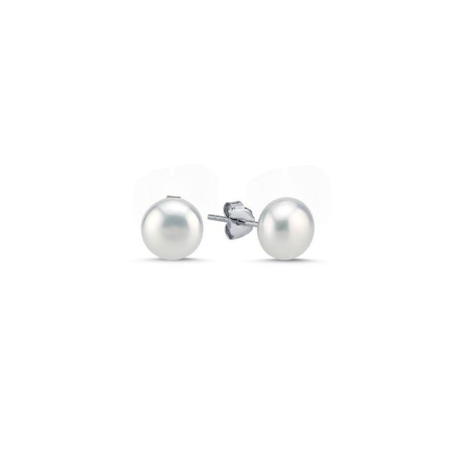 Gümüş Minimal Yuvarlak İnci Küpe - 1