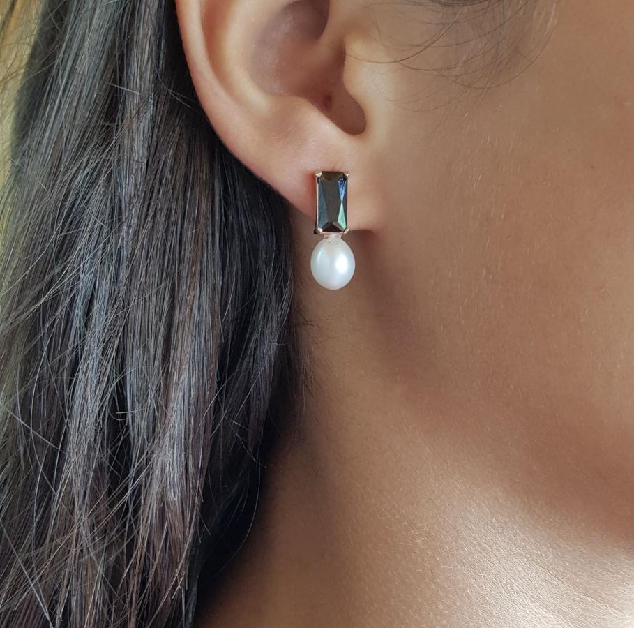 Gümüş Oktagon Oniks Rose Damla Gerçek Küpe - CNG Jewels (1)