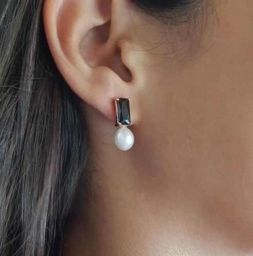 Gümüş Oktagon Oniks Rose Damla Gerçek Küpe - 3