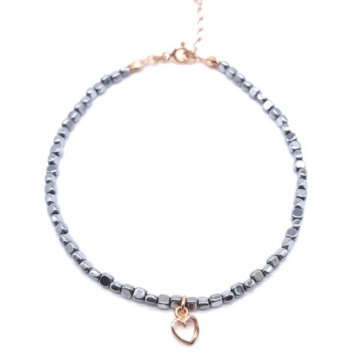 CNG Jewels - Gümüş Renk Hematit Taşlı Kalp Gümüş Halhal