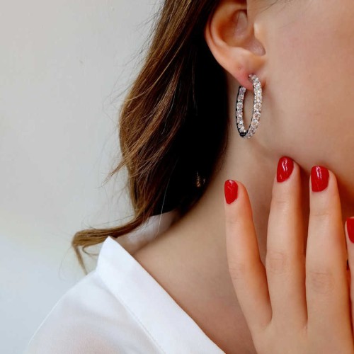 Silver Stone Large Hoop Earrings - CNG Jewels (1)