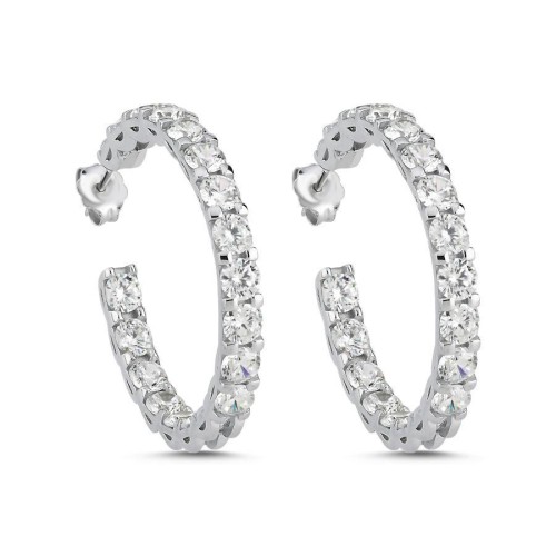 Gümüş Taşlı Büyük Halka Küpe - 1