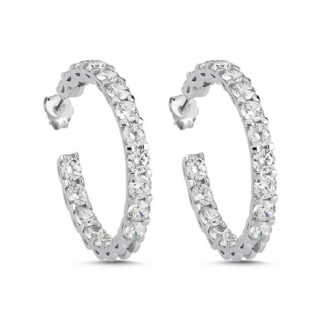 Gümüş Taşlı Büyük Halka Küpe - 1