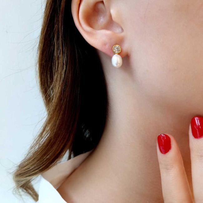 Gümüş Tektaş Damla Gerçek İnci Küpe - 2