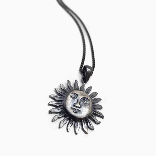 Güneş 925 Ayar Gümüş Erkek Kolye - 1