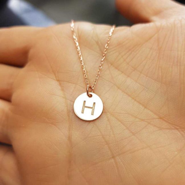 H Harfi Rose Minimal Plaka Gümüş Kadın Kolye