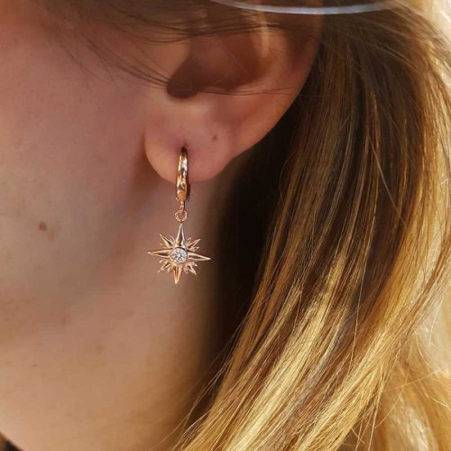 CNG Jewels - Halka Sallantılı Kutup Yıldızı Rose Gümüş Bayan Küpe