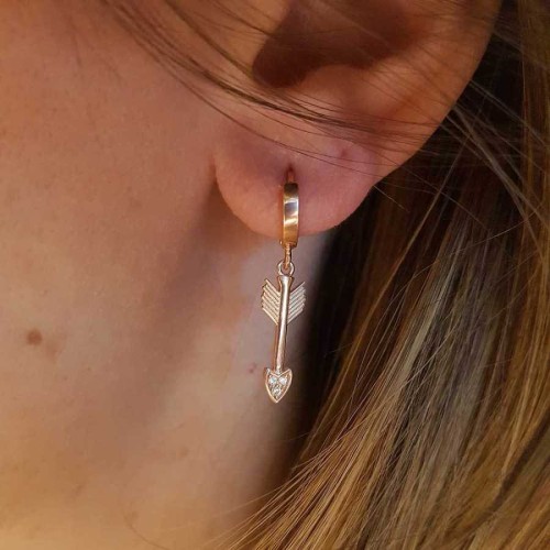 Halka Sallantılı Ok Gümüş Kadın Küpe - 1