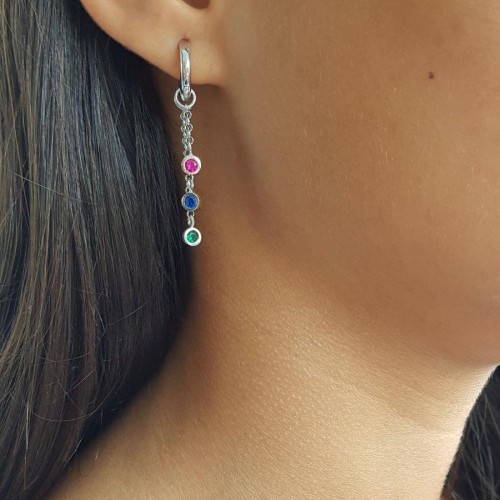 CNG Jewels - Halka Sallantılı Üç Renk Üç Zincirli Gümüş Bayan Küpe