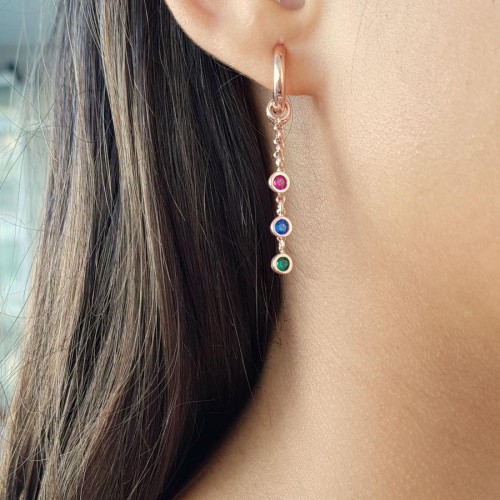 Halka Sallantılı Üç Renk Üç Zincirli Rose Gümüş Kadın Küpe - CNG Jewels (1)