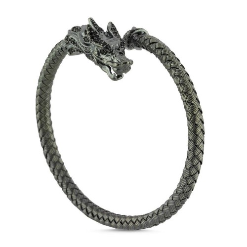 Hasır Örgü Ejderha Desenli Gümüş Erkek Bilekliği - CNG Jewels (1)