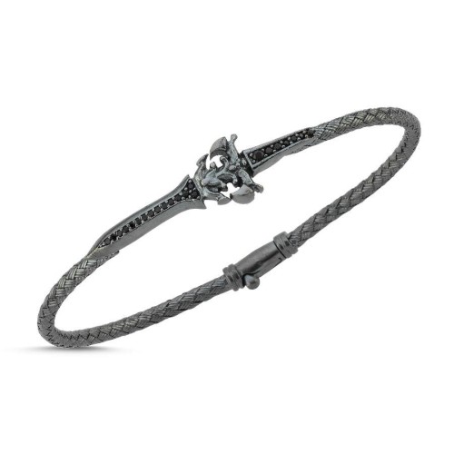 Hasır Örgü Kılıç Desenli Gümüş Erkek Bilekliği - CNG Jewels