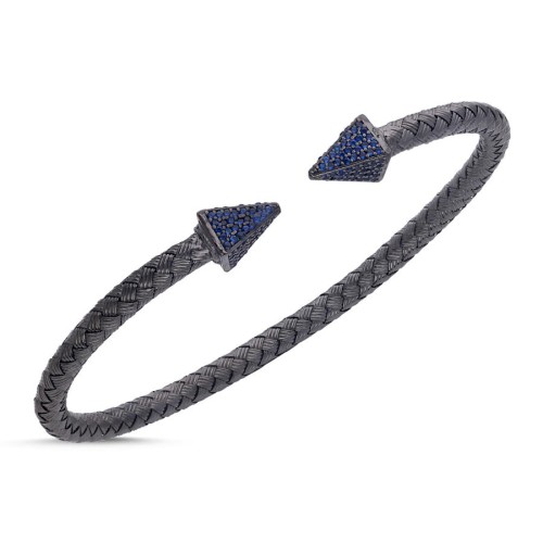 Hasır Örgü Mavi Taşlı Ok Gümüş Erkek Bilekliği - CNG Jewels