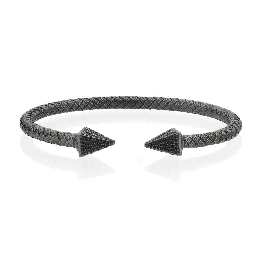 Hasır Örgü Siyah Taşlı Ok Gümüş Erkek Bilekliği - CNG Jewels (1)