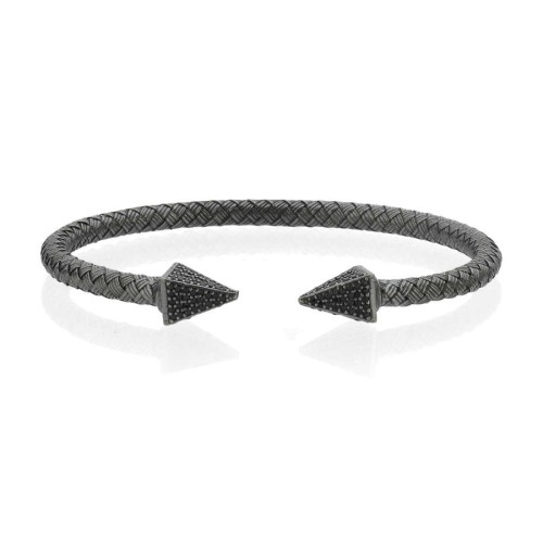 Hasır Örgü Siyah Taşlı Ok Gümüş Erkek Bilekliği - CNG Jewels (1)