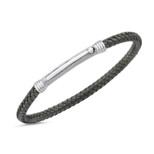 Hasır Örgü Tasarım Siyah Gümüş Erkek Bilekliği - CNG Jewels