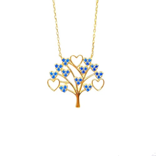 CNG Jewels - Hayat Ağacı Mavi Taşlı Gümüş Kadın Kolye