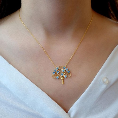 Tree of Life Blue Stone Silver Women's Necklace - CNG Jewels (1)