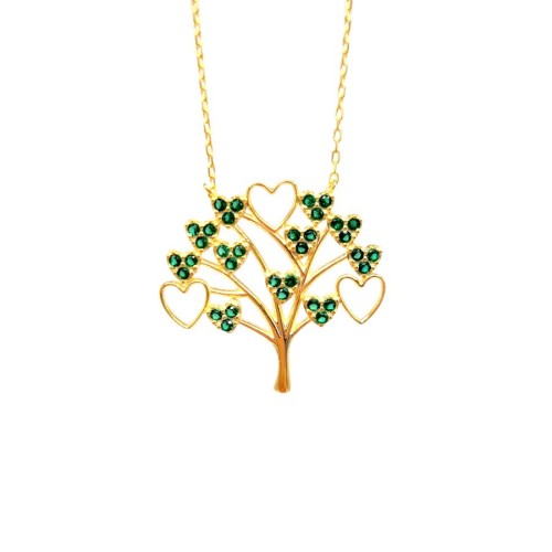 CNG Jewels - Hayat Ağacı Yeşil Taşlı Gümüş Kadın Kolye
