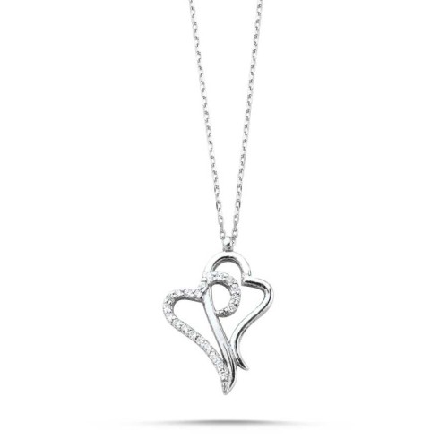 CNG Jewels - İç İçe İki Kalpli Gümüş Bayan Kolye