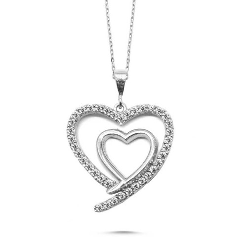 CNG Jewels - İç İçe Kalpli Gümüş Bayan Kolye