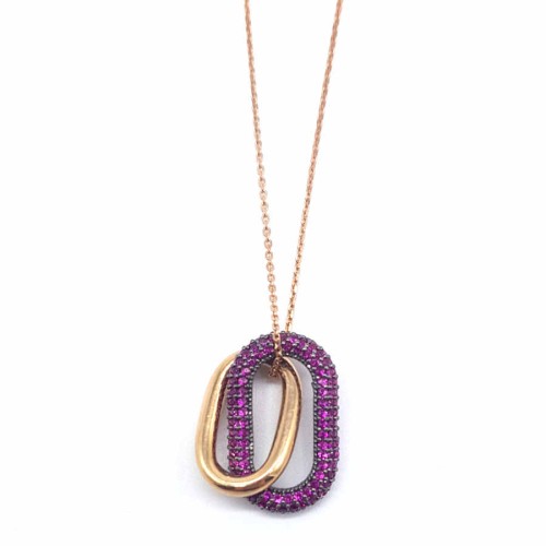 İçiçe Oval Halkalı Gümüş Kadın Kolye - 1