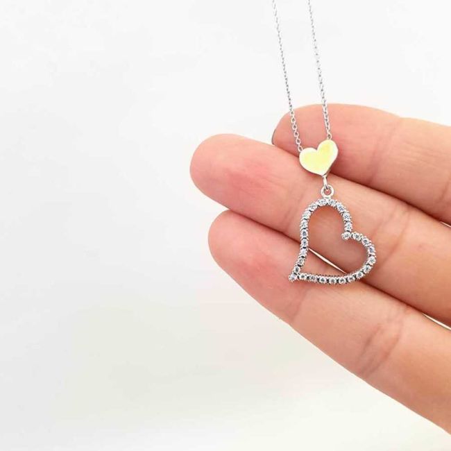 İki Kalpli Gümüş Kadın Kolye - 2