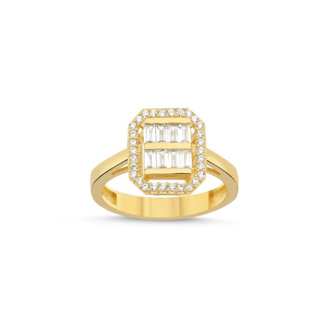 İki Sıra Baget Taşlı 14 Ayar Altın Yüzük - 1